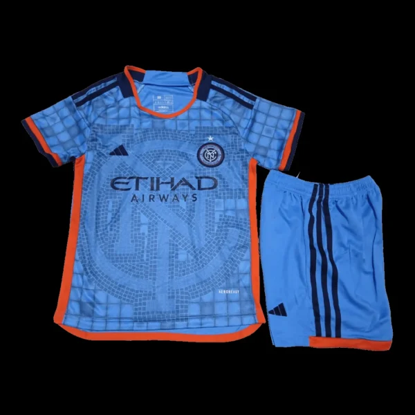 Kid’s New York City Home Soccer Kit – Jersey + Shorts 2023 – Fan Version – front view