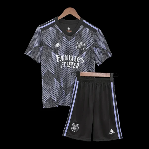 Kid’s Olympique Lyonnais Third Away Soccer Kit – Jersey + Shorts 2022/23 – Fan Version – front view
