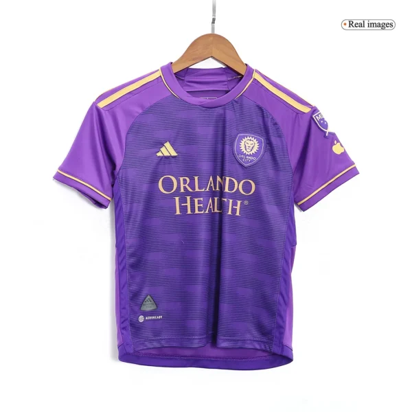 Kid’s Orlando City Home Soccer Kit – Jersey + Shorts 2023 – Fan Version – back view
