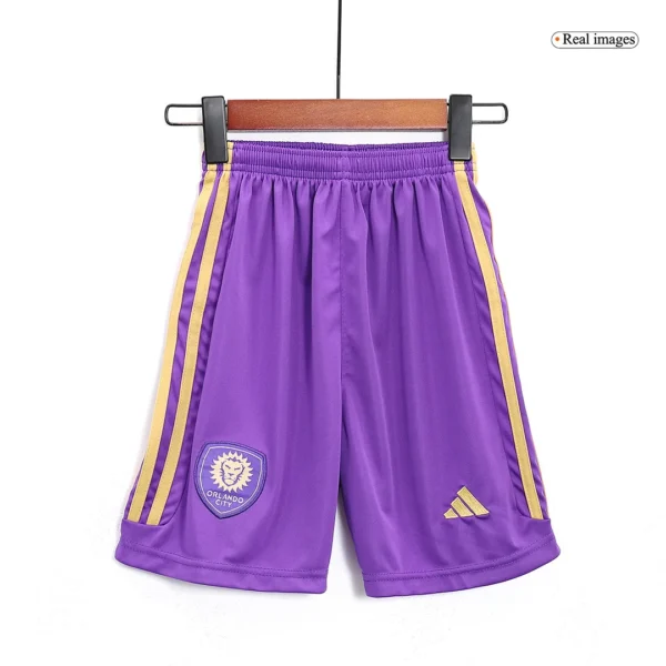 Kid’s Orlando City Home Soccer Kit – Jersey + Shorts 2023 – Fan Version – badge and fabric details