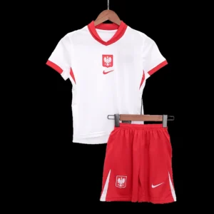 Kid’s Poland Home Soccer Kit – Jersey + Shorts Euro – Fan Version – front view