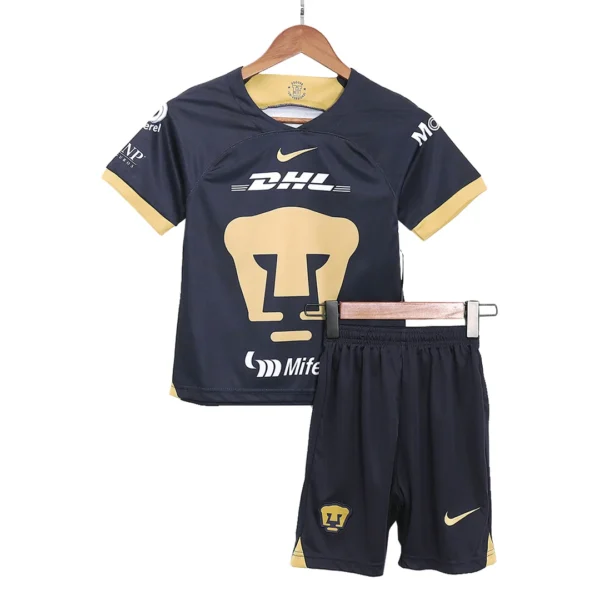 Kid’s Pumas UNAM Away Soccer Kit – Jersey + Shorts 2023/24 – Fan Version – front view