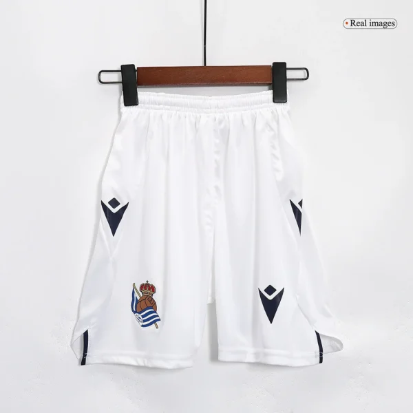 Kid’s Real Sociedad Home Soccer Kit – Jersey + Shorts 2023/24 – Fan Version – badge and fabric details