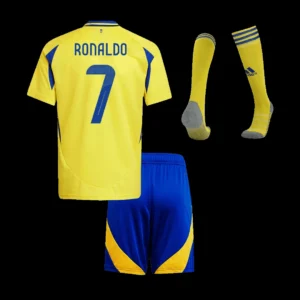 kid-s-ronaldo-7-al-nassr-home-soccer-jersey-kit-jersey-shorts-socks-acl-fan-version-01 Kid’s RONALDO #7 Al Nassr Home Soccer Jersey Kit(Jersey+Shorts+Socks) – ACL – Fan Version – front view