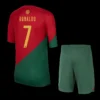 Kid’s RONALDO #7 Portugal Home Soccer Kit – Jersey + Shorts 2022/23 – Fan Version – front view