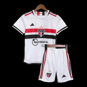 Kid’s Sao Paulo FC Home Soccer Kit – Jersey + Shorts 2023/24 – Fan Version – front view