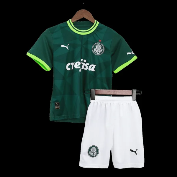 Kid’s SE Palmeiras Home Soccer Kit – Jersey + Shorts 2023/24 – Fan Version – front view