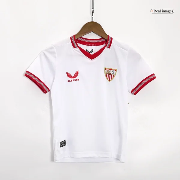 Kid’s Sevilla Home Soccer Kit – Jersey + Shorts 2023/24 – Fan Version – back view
