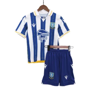 Kid’s Sheffield Wednesday Home Soccer Kit – Jersey + Shorts 2023/24 – Fan Version – front view