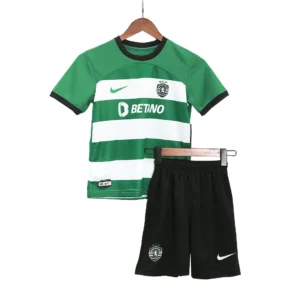 Kid’s Sporting CP Home Soccer Kit – Jersey + Shorts 2023/24 – Fan Version – front view