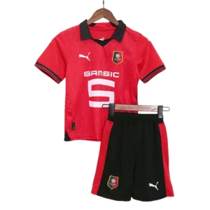 Kid’s Stade Rennais Home Soccer Kit – Jersey + Shorts 2023/24 – Fan Version – front view