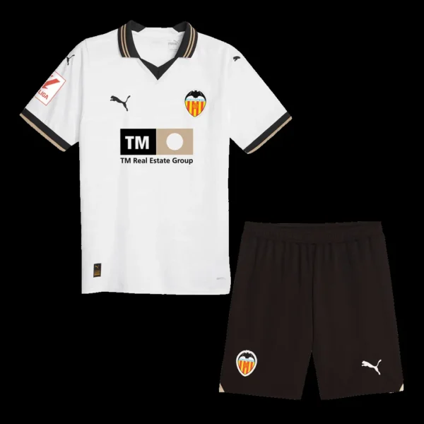 Kid’s Valencia Home Soccer Kit – Jersey + Shorts 2023/24 – Fan Version – front view