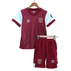 Kid’s West Ham United Home Soccer Kit – Jersey + Shorts 2023/24 – Fan Version – front view