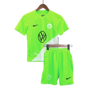 Kid’s Wolfsburg Home Soccer Kit – Jersey + Shorts 2023/24 – Fan Version – front view