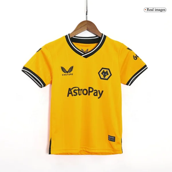 Kid’s Wolverhampton Wanderers Home Soccer Kit – Jersey + Shorts 2023/24 – Fan Version – back view