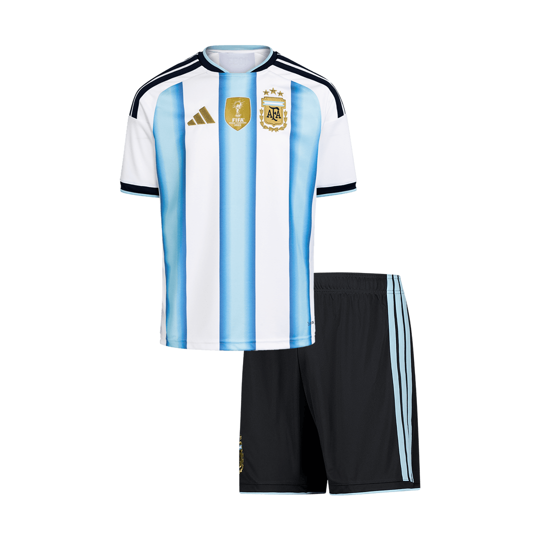 Kids Argentina 2025/26 Home Soccer Kit – Jersey + Shorts – front view