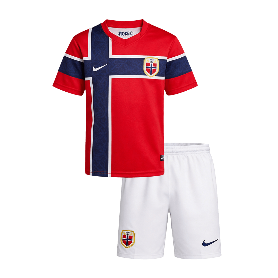 Kid’s Norway Home Soccer Kit – Jersey + Shorts 2026 – Fan Version – front view