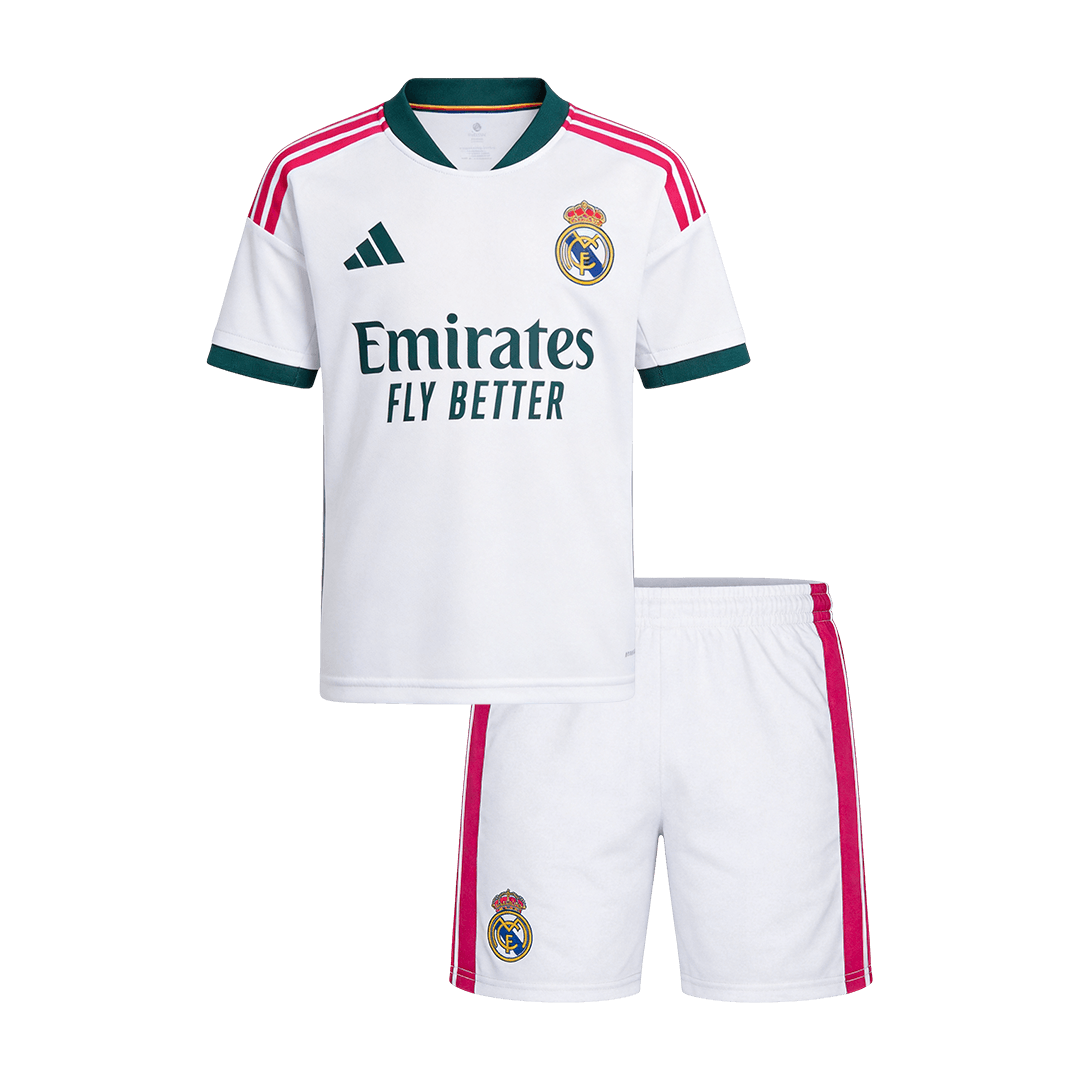 Kid’s Real Madrid Home Soccer Kit – Jersey + Shorts 2026/27 – Fan Version – front view
