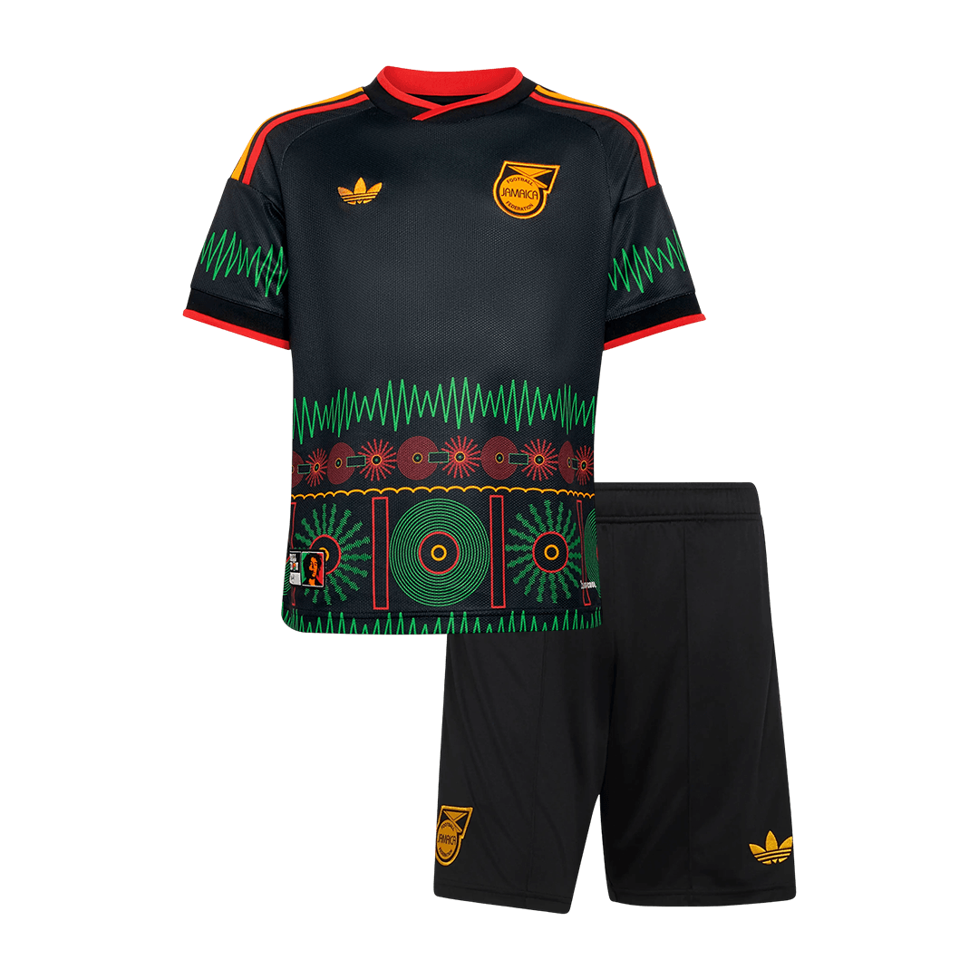 Kid's Jamaica Away Soccer Kit โ Jersey + Shorts 2026 โ Fan Version โ ๅๅๅพ 1 Kid’s Jamaica Away Soccer Kit โ Jersey + Shorts 2026 โ Fan Version โ front view