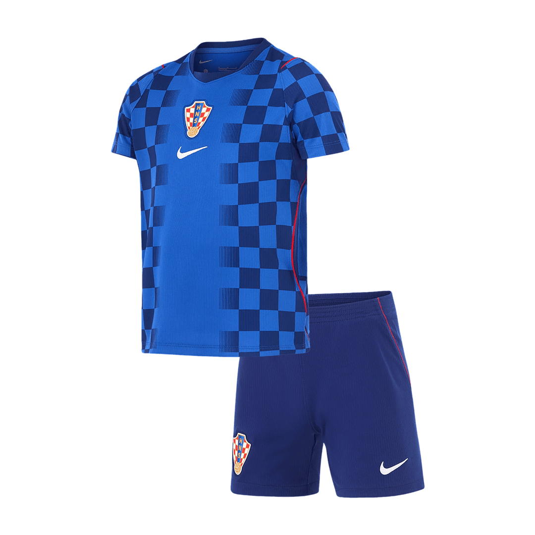 Kid's Croatia Away Soccer Kit – Jersey + Shorts 2026 – Fan Version — 商品图 1 Kid’s Croatia Away Soccer Kit – Jersey + Shorts 2026 – Fan Version – front view