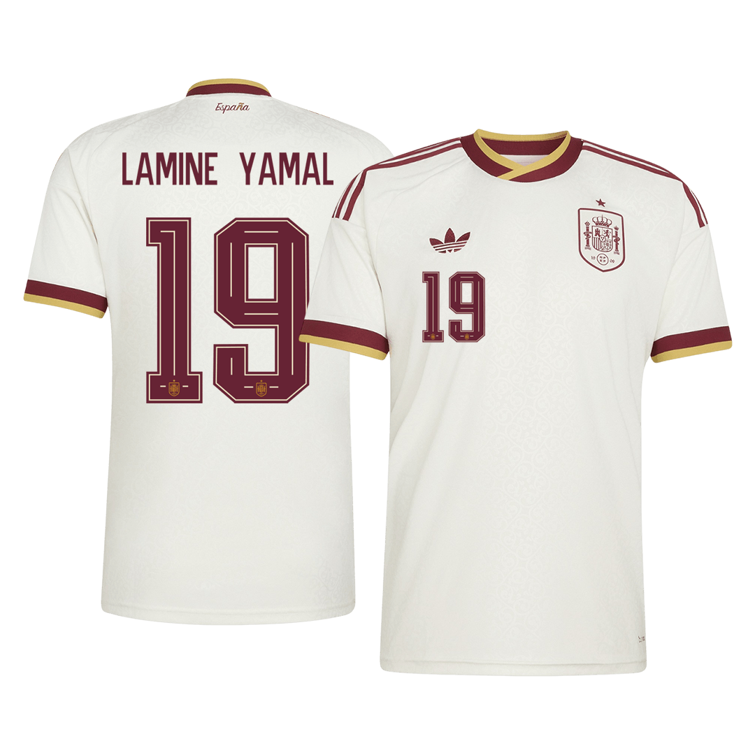 Lamine Yamal #19 Spain Away Soccer Jersey 2026 โ Fan Version โ ๅๅๅพ 1 Lamine Yamal #19 Spain Away Soccer Jersey 2026 โ Fan Version โ front view
