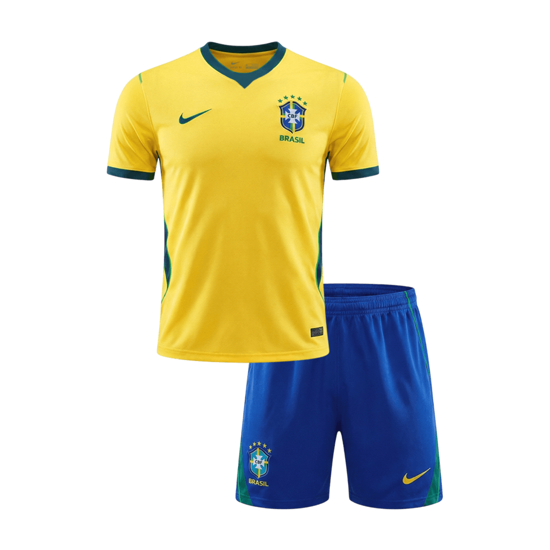 Kid’s Brazil Home Soccer Kit – Jersey + Shorts 2026 – Fan Version – front view