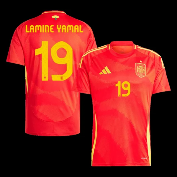 lamine-yamal-19-spain-home-soccer-jersey-euro-fan-version-461492-01 Lamine Yamal #19 Spain Home Soccer Jersey Euro β Fan Version β front view