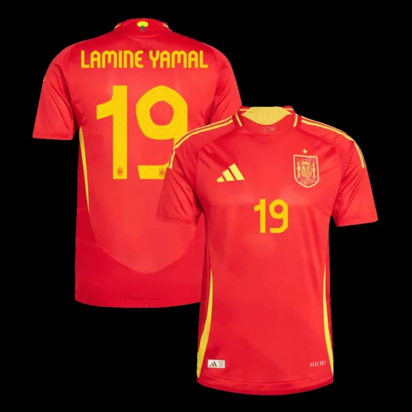 Lamine Yamal #19 Spain Home Soccer Jersey Euro – Player Version – front view