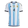 MONTIEL #4 Argentina 3 Stars Home Soccer Jersey 2022 – Player Version – back view