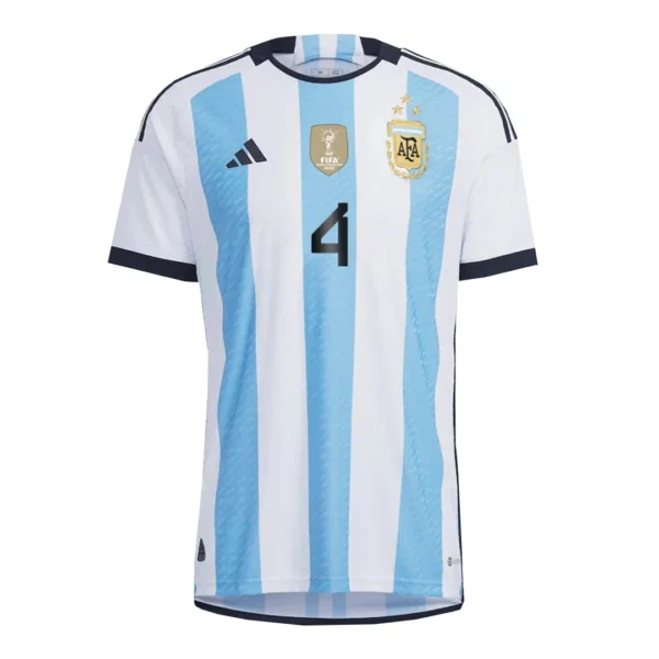MONTIEL #4 Argentina 3 Stars Home Soccer Jersey 2022 – Player Version – back view
