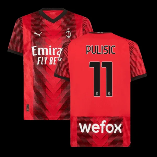 pulisic-11-ac-milan-home-soccer-jersey-2023-24-fan-version-499798-01 PULISIC #11 AC Milan Home Soccer Jersey 2023/24 β Fan Version β front view