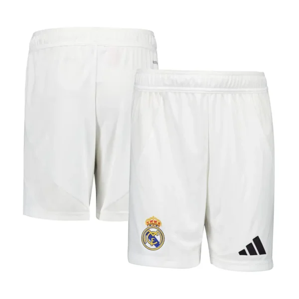 Real Madrid Home Soccer Shorts – Fan Version – badge and fabric details