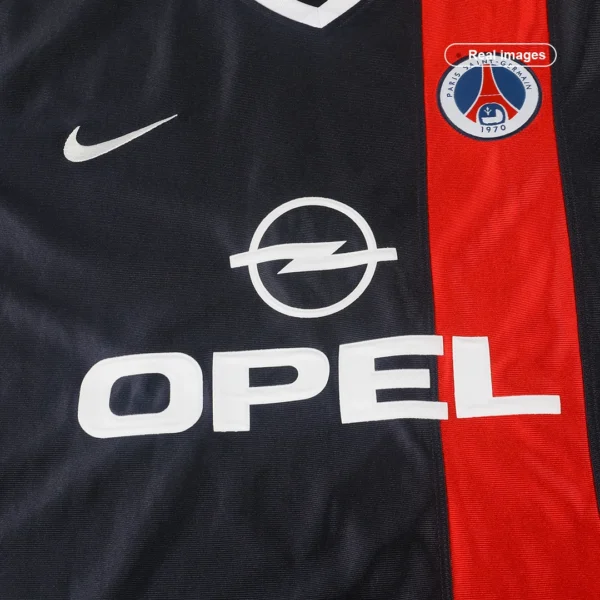 Retro 2001/02 PSG Home Soccer Jersey – badge and fabric details