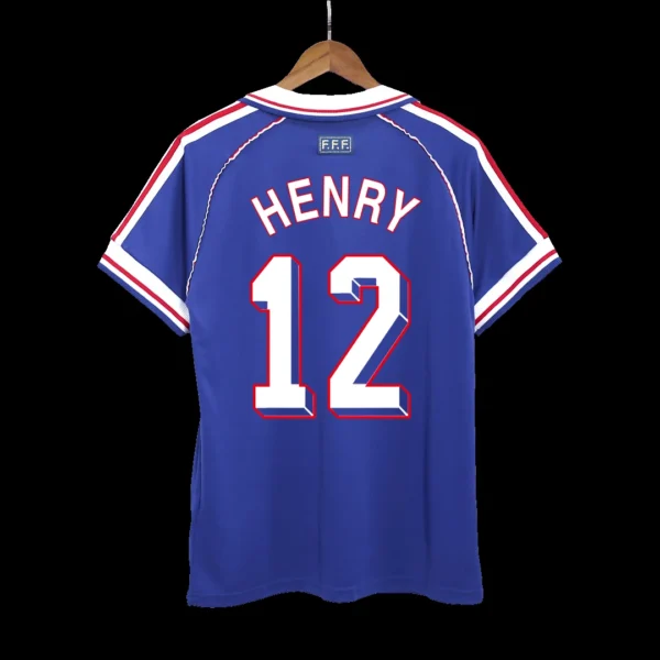 Retro HENRY #12 1998 France Home Soccer Jersey – front view