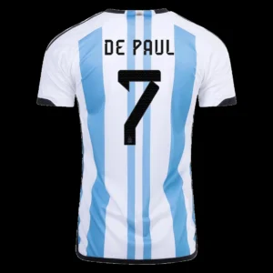 Rodrigo De Paul #7 Argentina 3 Stars Home Soccer Jersey 2022 – Fan Version – front view