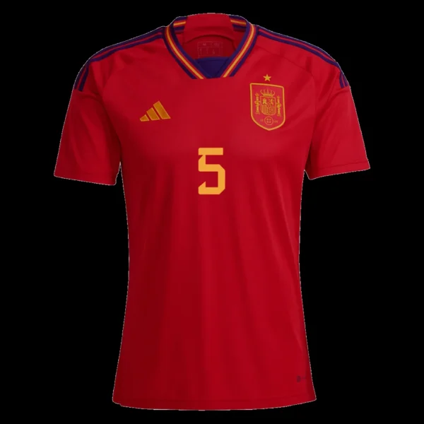 SERGIO #5 Spain Home Soccer Jersey 2022 – Fan Version – back view