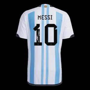 SignMESSI #10 Argentina Champions 3 Stars Home Soccer Jersey 2022 – Player Version – front view