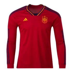 Spain Home Long Sleeve Soccer Jersey 2022 – Fan Version – front view