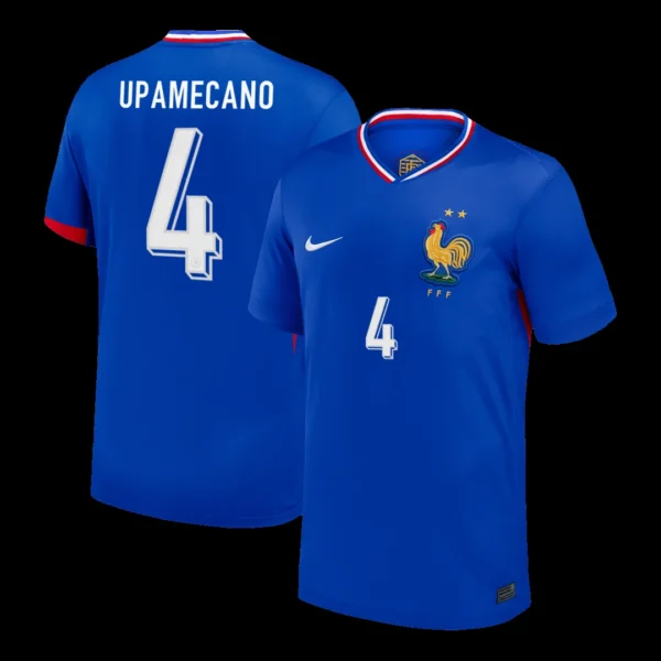 UPAMECANO #4 France Home Soccer Jersey – Fan Version – front view