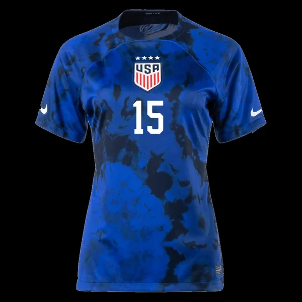 Women’s RAPINOE #15 USA Away Soccer Jersey 2022 – Fan Version – back view