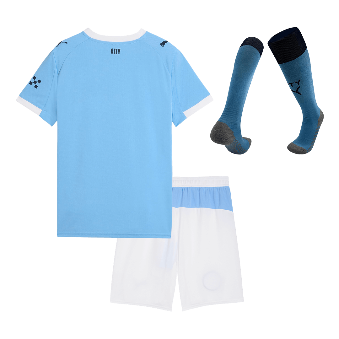 Kid’s Manchester City Home Soccer Jersey Kit(Jersey+Shorts+Socks) 2025/26 – Fan Version – back view
