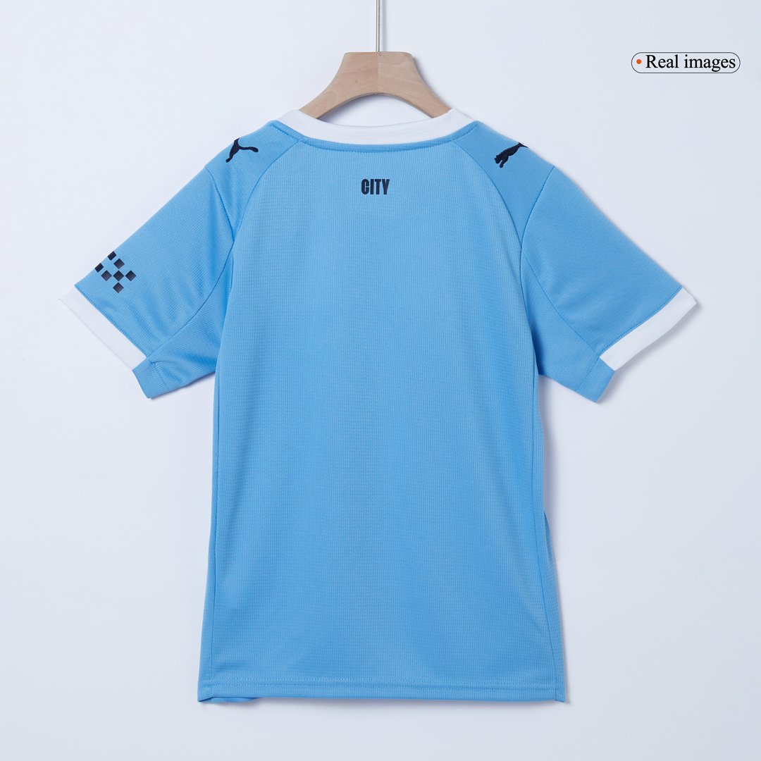 Kid’s Manchester City Home Soccer Jersey Kit(Jersey+Shorts+Socks) 2025/26 – Fan Version – badge and fabric details