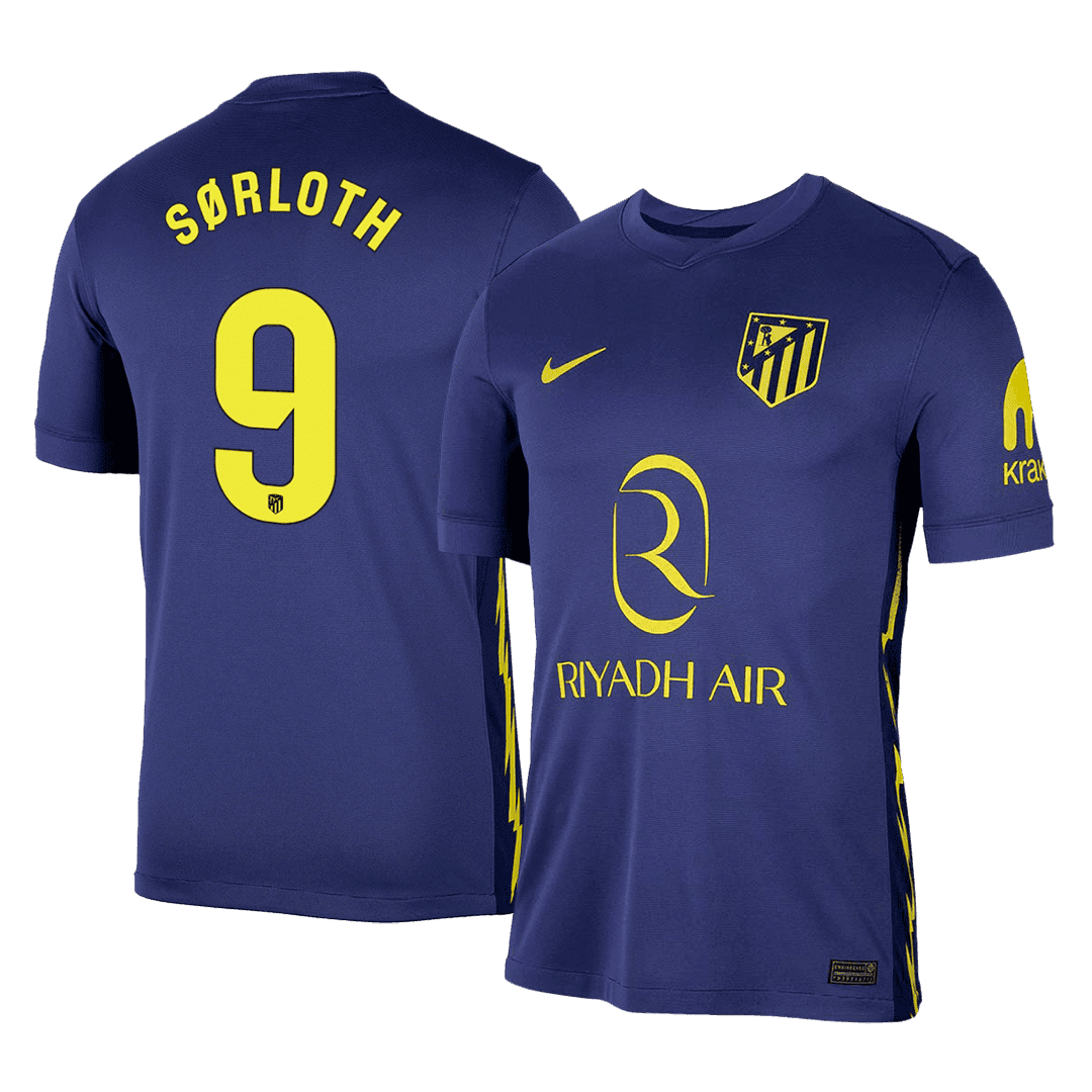 SØRLOTH #9 Atletico Madrid Away Soccer Jersey 2025/26 – Fan Version – front view