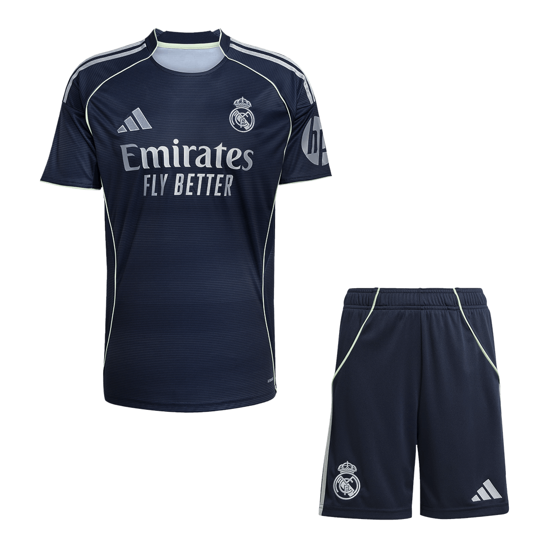 Real Madrid Away Soccer Kit – Jersey + Shorts 2025/26 – Fan Version – front view