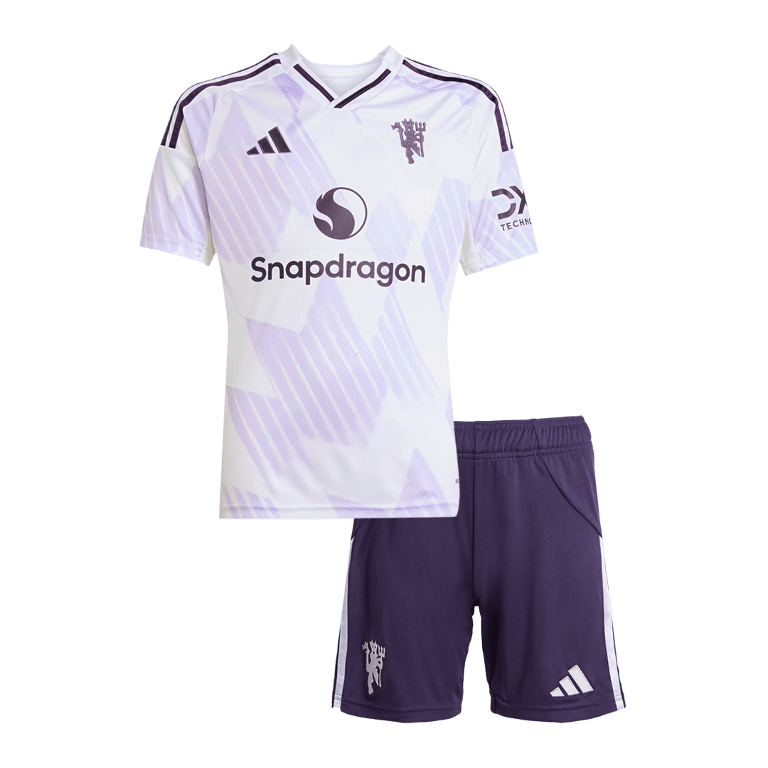 Kid’s Manchester United Away Soccer Kit – Jersey + Shorts 2025/26 – Fan Version – front view