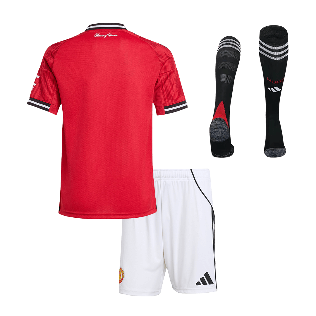 Kid’s Manchester United Home Soccer Jersey Kit(Jersey+Shorts+Socks) 2025/26 – Fan Version – back view