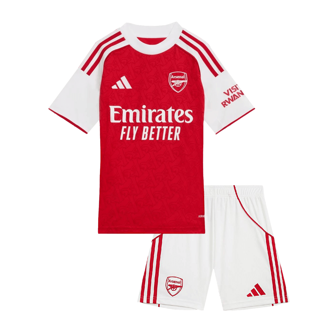 Kid’s Arsenal Home Soccer Kit – Jersey + Shorts 2025/26 – Fan Version – front view
