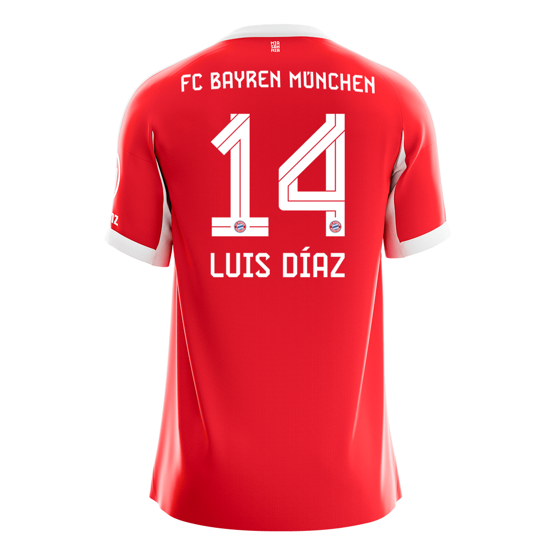 LUIS DÍAZ #14 Bayern Munich Home Soccer Jersey 2025/26 – Fan Version – back view