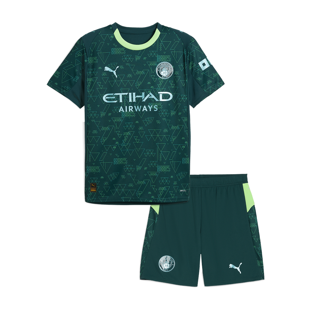 Kid's Manchester City Soccer Kit โ Jersey + Shorts 2025/26 โ Fan Version โ ๅๅๅพ 1 Kid’s Manchester City Soccer Kit โ Jersey + Shorts 2025/26 โ Fan Version โ front view